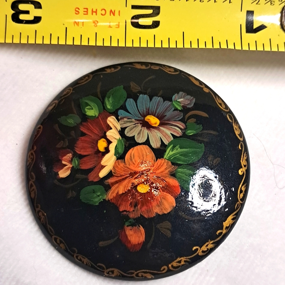 Signed, hand-painted Russian brooch